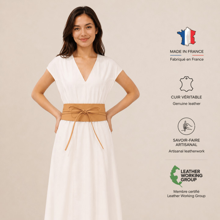 Ceinture femme Obi Cuir d'Italie, fabriqué en France, CASSIANE