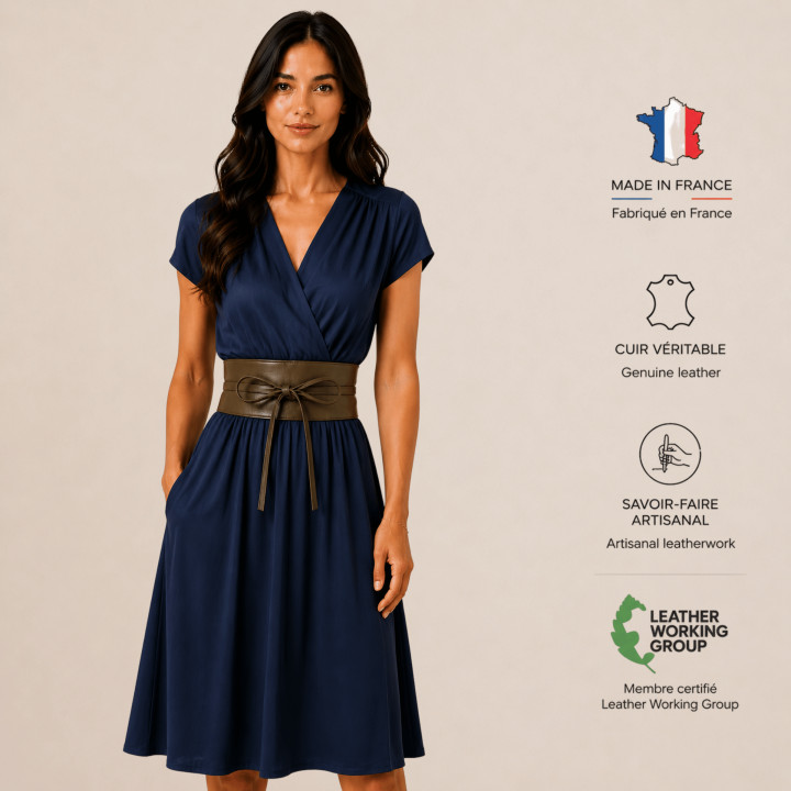 Ceinture femme Obi Cuir d'Italie, fabriqué en France, CASSIANE