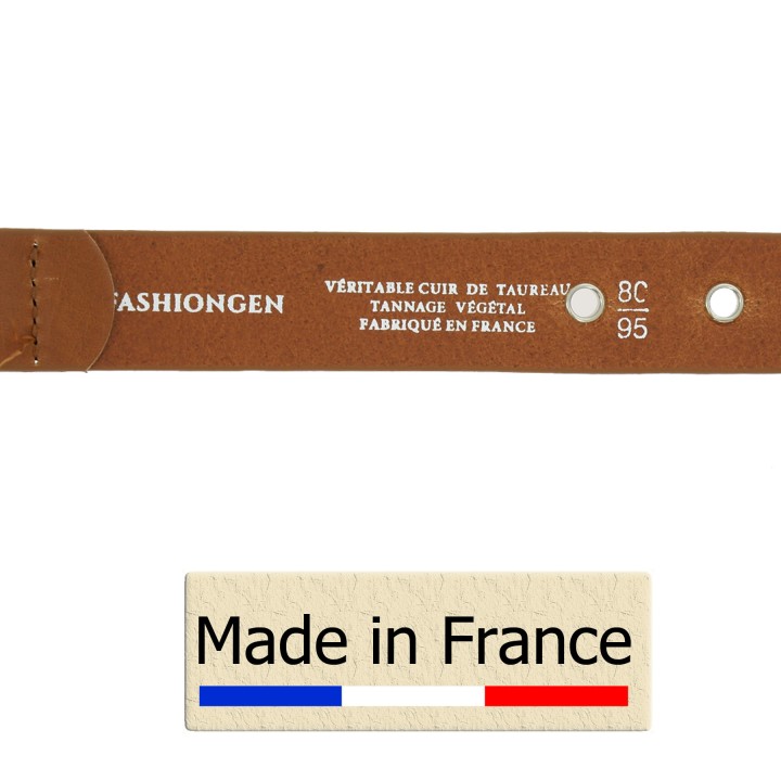 Ceinture femme Cuir à œillets, tannage végétale, fabriqué en France LIBBY