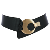 Women's wide genuine leather belt with a round cross buckle SOLAINE