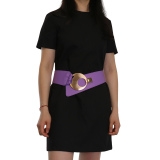 Women's wide genuine leather belt with a round cross buckle SOLAINE