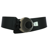 Women's wide genuine leather belt with a round cross buckle SOLAINE