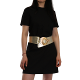 Women's wide genuine leather belt with a round cross buckle SOLAINE