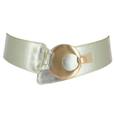 Women's wide genuine leather belt with a round cross buckle SOLAINE