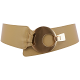 Women's wide genuine leather belt with a round cross buckle SOLAINE