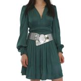 Women's wide genuine leather belt with a round cross buckle SOLAINE