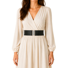 Women’s Elastic Belt in LWG Leather, Made in France, ELISE